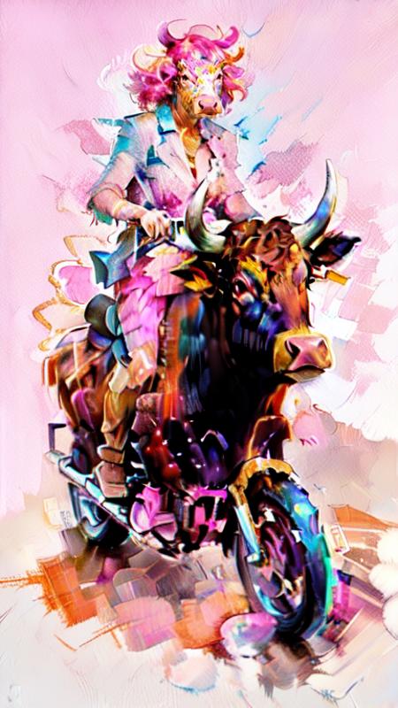 00787-xmoerf - 1.5_oilPainting_oilPaintingV10 - None - An abstract representation of a pink cow 1 3 posing.jpg